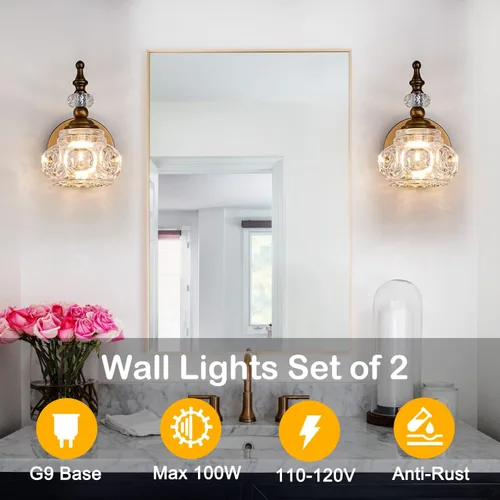 Miniatura 7 de Apliques de pared vintage, iluminación de pared de 1 luz con pantalla de cristal, acabado de latón antiguo cepillado mate, lámpara de pared