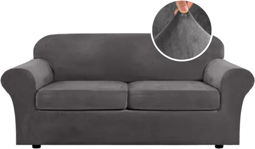 Miniatura 86 de H.VERSAILTEX - Funda elástica para sofá de 3 piezas, de suave terciopelo afelpado, para sofá biplaza con 2 cojines de hasta 72 pulgadas de ancho, se