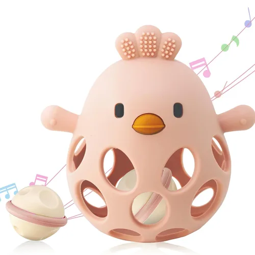 Miniatura 9 de ChooKaChoo Juguete de sonajero de dentición 2 en 1, mordedor sensorial para bebés de 3 a 12 meses, 100% silicona de grado alimenticio, fácil