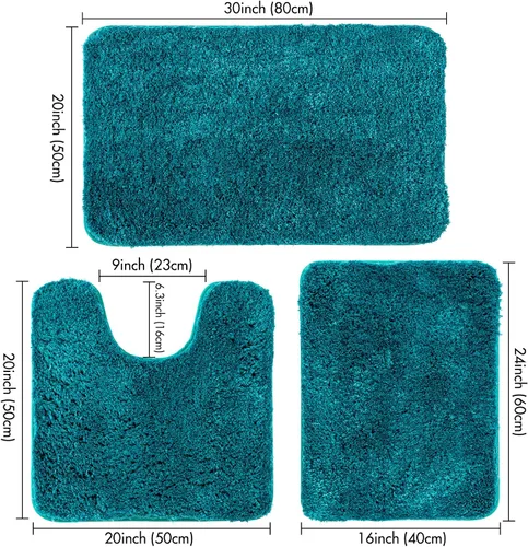 Miniatura 2 de MIULEE Juego de 3 alfombras y tapetes de baño extra gruesos de microfibra antideslizante y tapete de baño de contorno en forma de U para baño, baño