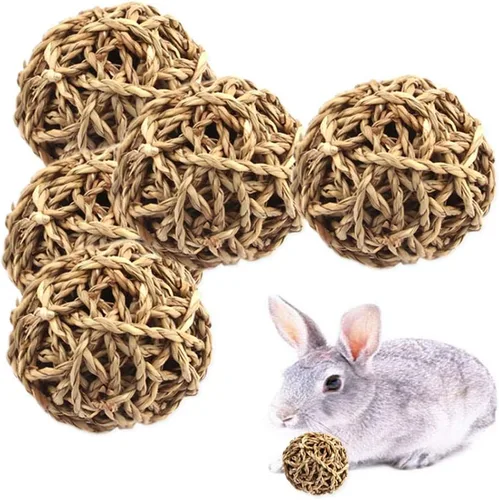 Miniatura 2 de Hamiledyi 10 bolas de hierba de conejo de 2.8 pulgadas, bolas grandes de conejillo de indias, juguete de enriquecimiento de actividad para conejo