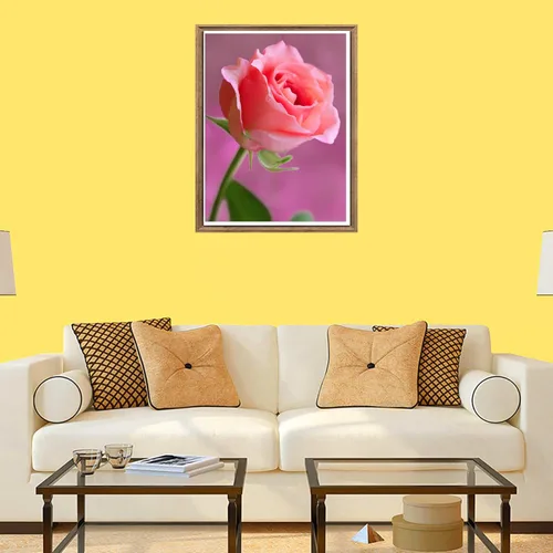 Miniatura 3 de Bimkole Kit de pintura de diamantes 5D rosa rosa, flores de taladro completo, juego de bordado de diamantes de imitación de bricolaje con diamantes