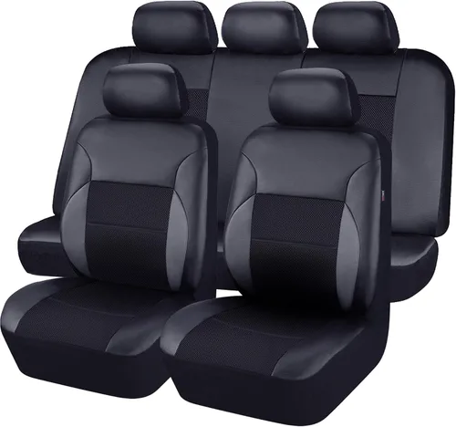 Miniatura 7 de CAR Pass Skyline - Fundas de asiento de cuero de alta calidad, impermeables, de poliuretano, juego completo, fundas de asiento delantero y trasero