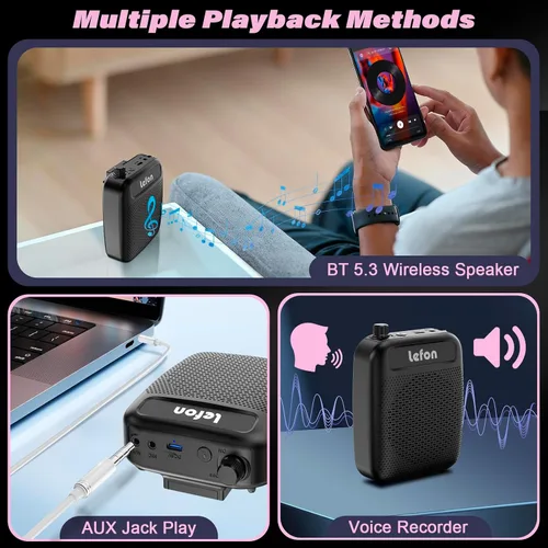 Miniatura 6 de TRELC Amplificador de Voz Inalámbrico con Micrófono Lavalier, Altavoz de Solapa Inalámbrico Portátil Recargable con Clip para Profesores, Reducción