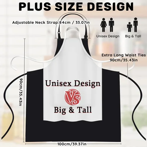 Miniatura 3 de 2 delantales de chef de talla grande, delantal profesional unisex con 2 bolsillos para cocinar, trabajar, hornear (tamaño más grande)