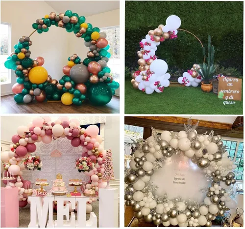 Miniatura 5 de LANGXUN - Soporte de arco de globo de metal circular de gran tamaño de 9.5 pies, marco de arco para decoraciones de cumpleaños, boda, graduación