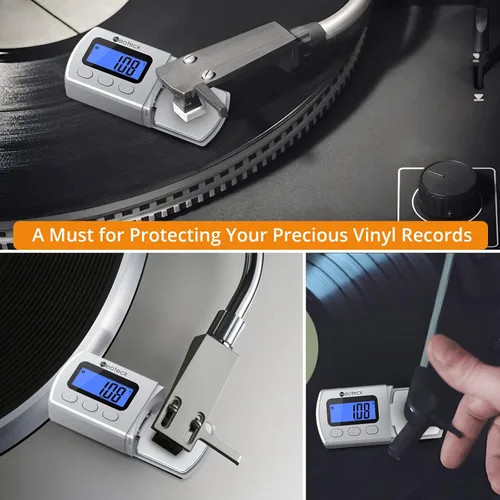 Miniatura 2 de Neoteck balanza digital para aguja de tocadiscos, calibrado de 0.01g, retroiluminación LCD azul para cartucho fono del brazo Plateado