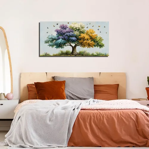 Miniatura 3 de Kepgonegu Arte de pared de árbol de la vida grande para sala de estar, paisaje, impresiones en lienzo coloridas de mariposas para dormitorio