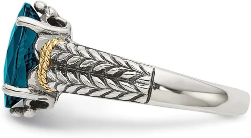 Miniatura 3 de Anillo de compromiso de plata de ley 925 maciza con topacio azul Londres de oro amarillo de 14 k