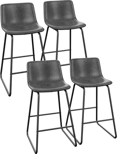 Miniatura 38 de REONEY Juego de 2 taburetes de bar de piel sintética de 26 pulgadas, taburetes de bar modernos con patas de metal y reposapiés, sillas urbanas sin