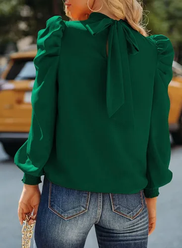 Miniatura 2 de EVALESS Blusas holgadas de cuello alto para mujer, manga larga, estilo casual, para el trabajo, blusas
