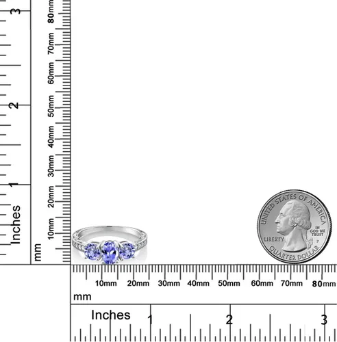 Miniatura 73 de Gem Stone King Anillo de compromiso de 3 piedras preciosas de oro blanco de 10 quilates con piedra natal y diamantes cultivados en laboratorio