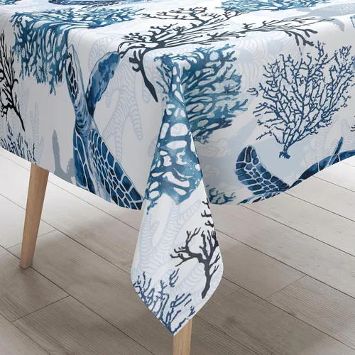 Miniatura 9 de Mantel rectangular náutico costero con estampado de coral, diseño de playa, decorativo impermeable para comedor al aire libre, cocina, sala