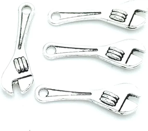 Miniatura 4 de 50 dijes de plata antigua para hacer joyas, manualidades, accesorios de joyería, llavero, pulsera, collar, colgantes, 0.984 x 0.315 in