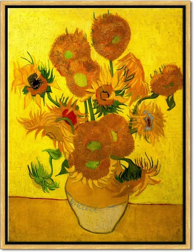 Miniatura 8 de Wieco Art Arte de pared enmarcado de jarrón con quince girasoles por Vincent Van Gogh, pinturas de reproducción de pinturas abstractas en lienzo