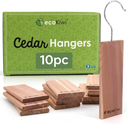ecoKiwi Bloques de Cedro para Almacenamiento de Ropa - Paquete de 10 Colgadores - Tablones de Cedro Aromático 100% Natural para Armarios y Cajones -