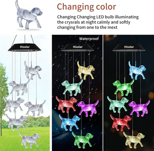 Miniatura 3 de Campanillas de Viento Solares de Cristal de Perro para Exteriores que Cambian de Color Luces Solares Móviles LED Campanillas de Viento con Energía