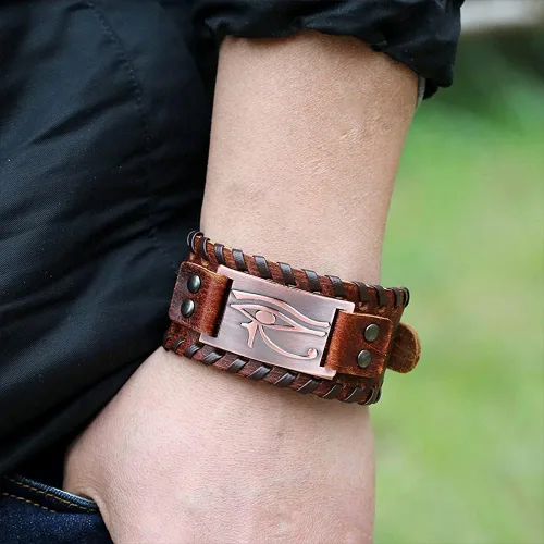 Miniatura 4 de TURTLEDOVE 2 pulseras de cuero Ojo de Horus - Pulsera de cuero de metal antiguo con amuleto egipcio