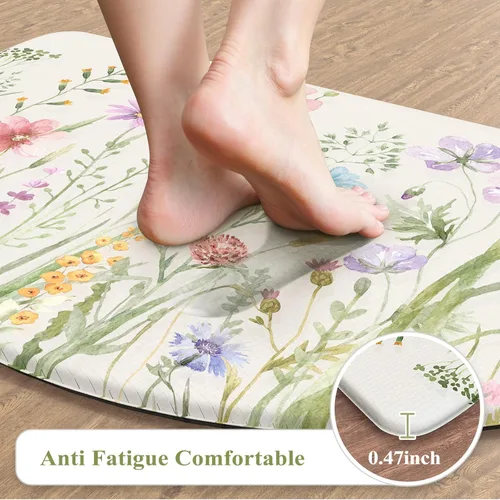 Miniatura 3 de KIMODE Tapete antifatiga para suelo de cocina, semicírculo de 18 x 28 pulgadas, de espuma viscoelástica, acolchado, antideslizante, tapetes cómodos