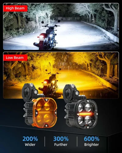 Miniatura 2 de BraveWAY Luces de conducción de motocicleta de 3 pulgadas, luces antiniebla LED de 120 W con DRL, 4 modos estroboscópicos, haz ámbar y blanco, focos
