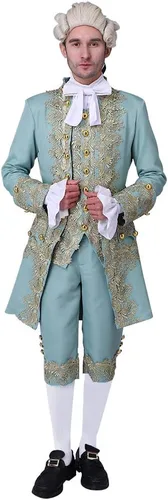 Miniatura 8 de CosplayDiy Traje de corte del siglo XVIII para hombre, uniforme militar británico victoriano colonial, elegante disfraz rococó para hombre Azul