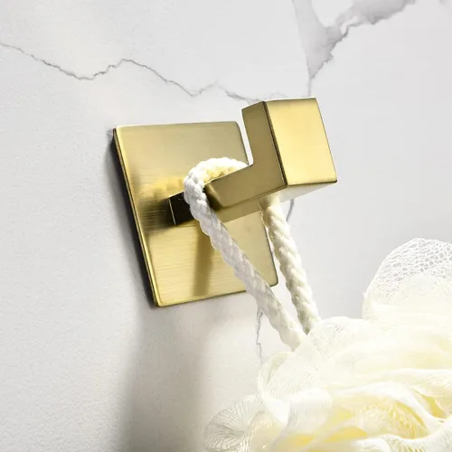 Miniatura 4 de Flybath Ganchos cuadrados para toallas, soporte de gancho para bata, acero inoxidable 304, puerta de baño, cocina, pared, ganchos para colgar Oro