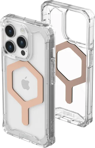 URBAN ARMOR GEAR UAG - Funda compatible con iPhone 15 Pro de 6.1 pulgadas, imán integrado Plyo hielo/oro rosa compatible con carga MagSafe,