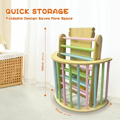 Miniatura 5 de Juego de triángulos grandes de Pikler, escalador de madera plegable 7 en 1 con arco, rampa y escalera, gimnasio Montessori para interiores y centro