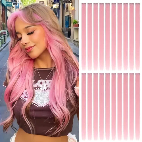 Miniatura 13 de 20 extensiones de cabello con clip de colores para niñas, extensiones de cabello arcoíris multicolor de 20 pulgadas, reflejos instantáneos, piezas