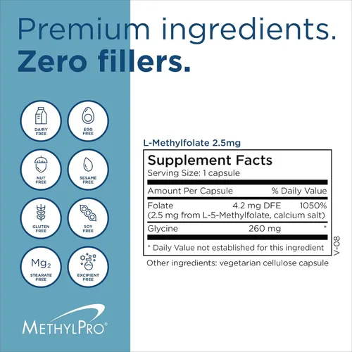 Miniatura 7 de MethylPro L-metilfolato 2.5 mg – L metil folato, suplemento de metilfolato para mujeres y hombres, vitamina B9 metilada (5-MTHF) para la salud