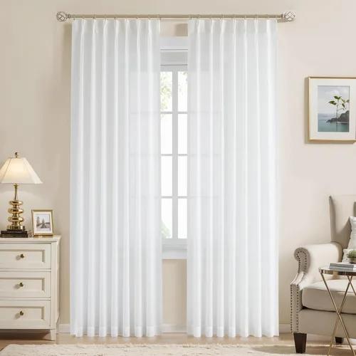 Miniatura 11 de WEST LAKE cortinas de lino natural con pinzas plegadas de 63 pulgadas de largo, 2 paneles, cortinas de estilo rústico para sala de estar