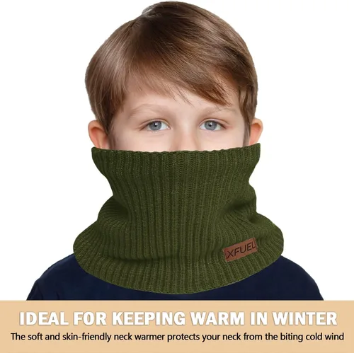 Miniatura 5 de Calentador de cuello para niños, polaina de cuello de invierno tejida, bufanda infinita con forro polar para niños y niñas, máscara de esquí