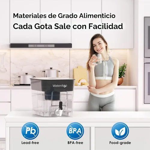 Miniatura 7 de Waterdrop Dispensador de filtro de agua alcalina, grande de 40 tazas, saludable, limpia y libre de toxinas, agua alcalina mineralizada, 100 galones