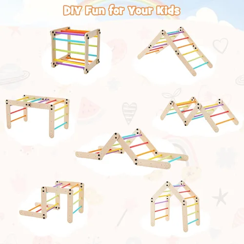 Miniatura 3 de Costzon Juguetes de escalada para niños pequeños, 10 en 1 plegable Montessori Escalera de madera para interiores con rampa reversible, métodos