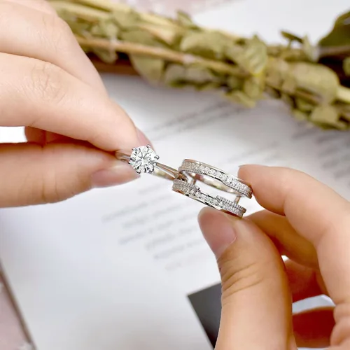 Miniatura 6 de Blongme Juegos de anillos de boda de catedral y clásicos para mujeres, plata esterlina 925, conjunto de anillos nupciales realzador, circonita