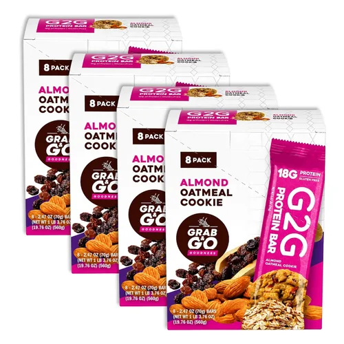 G2G Barra de proteínas, galleta de avena de almendras, ingredientes alimenticios reales, refrigerada para frescura, aperitivo saludable, delicioso