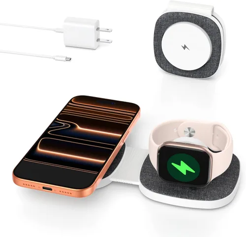 Cargador inalámbrico plegable 2 en 1 Mag-Safe para iPhone 16 15 14 13 12 Series, Apple Watch Series/Ultra/SE, Airpods/Pro, cargador Magsafe portátil