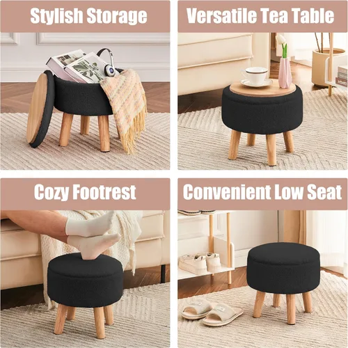 Miniatura 5 de Poofzy Otomana pequeña con almacenamiento, taburete pequeño otomano con patas de madera, reposapiés Sherpa para sofá, sala de estar y dormitorio