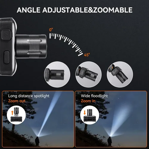 Miniatura 4 de VAVOFO Paquete de 2 linternas LED para faros delanteros, 500 lúmenes, recargable, impermeable, con luz blanca brillante + roja, atenuación continua