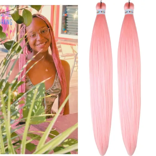 Miniatura 146 de Cabello trenzado preestirado rosa magenta, extensiones de cabello sintético de color rosa para trenzas, no tóxico, hipoalergénico