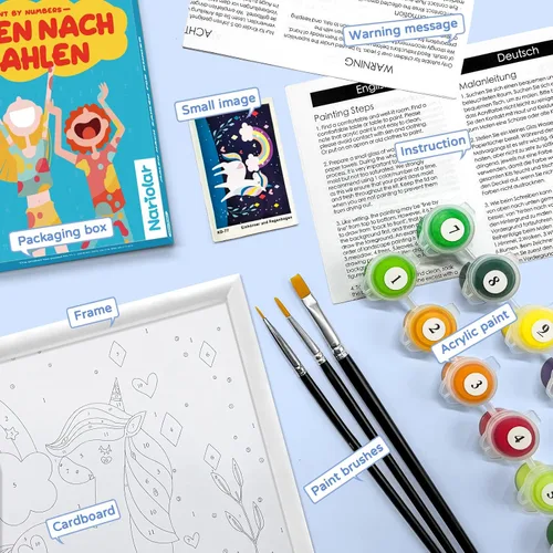 Miniatura 5 de Nariolar Pintura por números para niños de 4 a 8 a 12 años con cartón preimpreso de 7 x 9.5 pulgadas, 11 macetas de pintura acrílica y 3 pinceles
