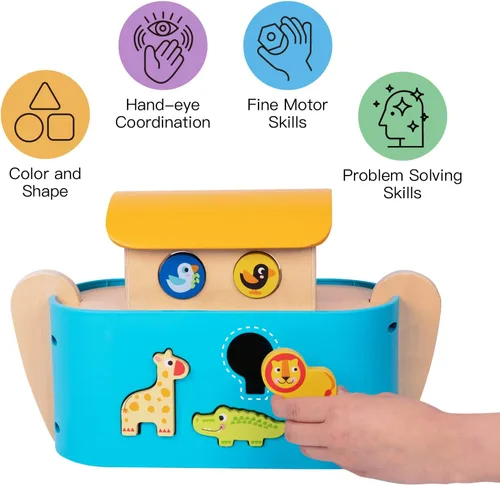 Miniatura 2 de TOOKYLAND - Juguetes del Arca de Noé para niños pequeños, juguetes clasificadores de forma de animales de madera, regalos de bautismo para niños
