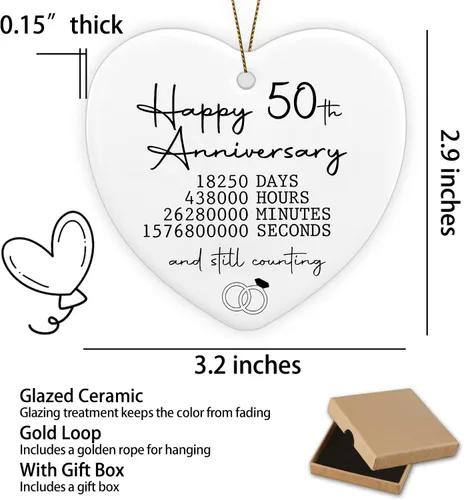 Miniatura 5 de Adorno de 50 aniversario de boda, regalos para pareja, 50 aniversario, regalos de boda para padres, adorno de recuerdo, placa de corazón, feliz