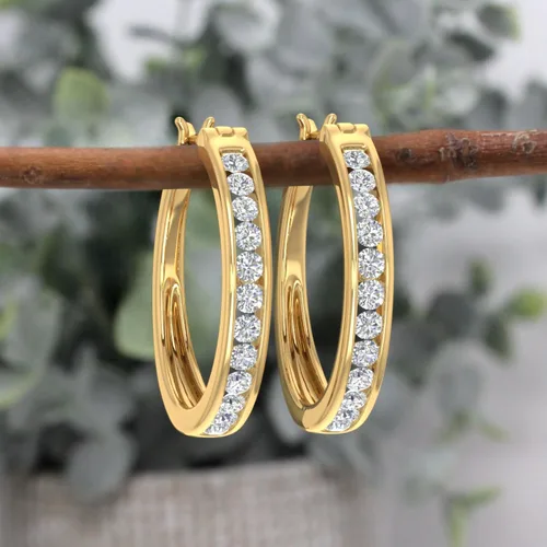 Miniatura 4 de Aretes tipo argolla de diamantes de 1 quilate en oro macizo de 14 quilates (claridad I1-I2)