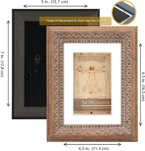 Miniatura 5 de Paquete de 2 marcos de fotos clásicos adornados de bronce antiguo de 5 x 7 pulgadas, con paspartú de 3.5 x 5.5 pulgadas, pantalla de mesa o pared
