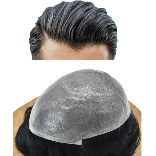 Miniatura 39 de Pieza de pelo para hombre Toupee pelo humano real tupé para hombres piezas de pelo sistema de reemplazo para hombres piel ultra fina 0.002 in 17#