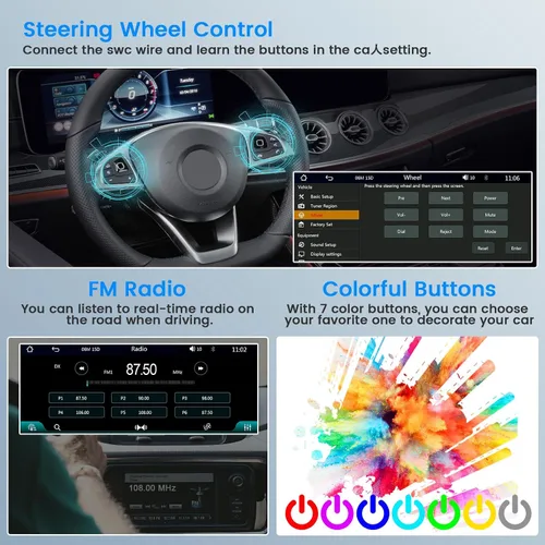 Miniatura 4 de Hikity 1280 x 480 IPS pantalla táctil Bluetooth 5.1 inalámbrico Android Auto, receptor de audio para automóvil, EQ FM 2USB SWC+cámara de respaldo