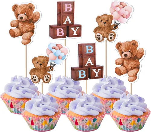 Miniatura 14 de Rsstarxi Paquete de 24 Adornos para Cupcakes We Can Bearly Wait con Purpurina de Oso para Baby Shower, Palillos Decorativos para Cupcakes