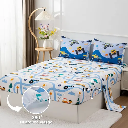 Miniatura 5 de A Nice Night Juego de edredón de 5 piezas de cama en una bolsa, diseño de caricaturas de dibujos animados para niños, juego de ropa de cama de Azul