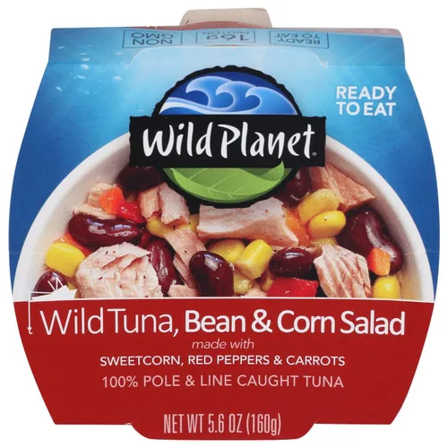 Wild Planet - Atún salvaje listo para comer, ensalada de frijoles y maíz con maíz dulce orgánico, pimientos rojos y zanahorias, 5.6 onzas, paquete
